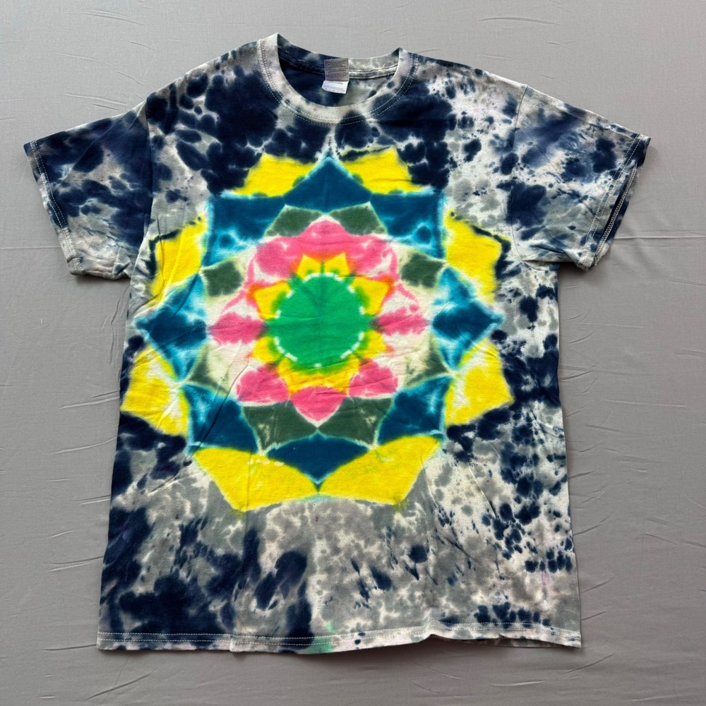 Gildan Heavy Cotton Tie Dye Mandala T‎ Shirt Mens Medium Psychedelic Hippie Boho